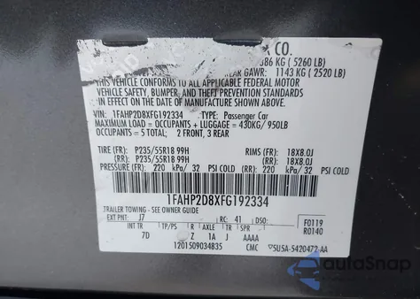 2015 Ford Taurus Se from USA, damaged, VIN 1FAHP2D8XFG192334